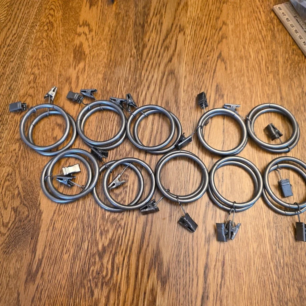 10pc Gunmetal Gray Metal Curtain Slider Rings with Alligator Clips 2 In Diameter